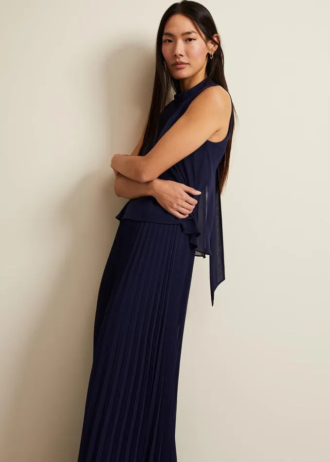 Phase Eight Dresses Eden Navy Pleated Jumpsuit Navy 8211 Women