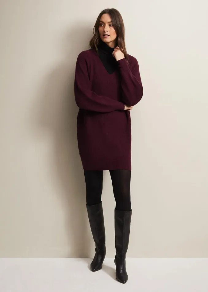 Phase Eight Dresses Eliana Chunky Knitted Mini Dress Wine 8211 Women