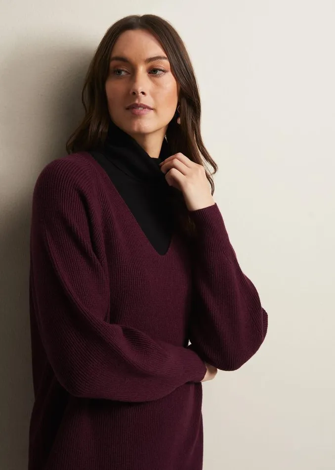 Phase Eight Dresses Eliana Chunky Knitted Mini Dress Wine 8211 Women
