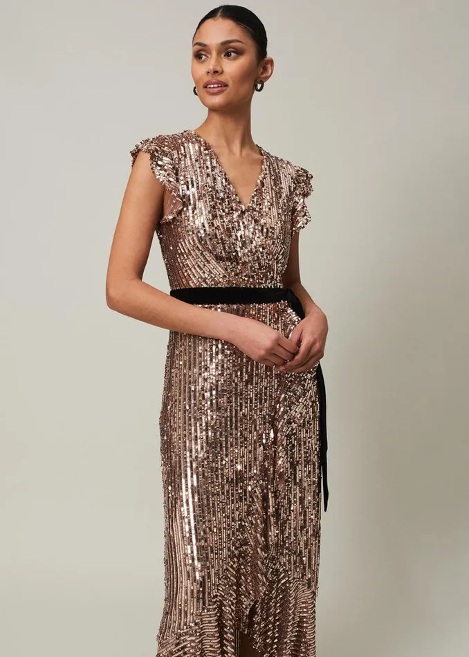 Phase Eight Dresses Enja Sequin Maxi Dress Rose Gold 8211 Women