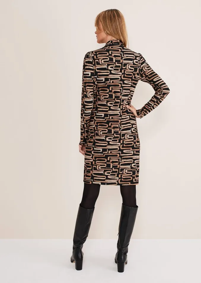 Phase Eight Dresses Flora Broken Lines Ruched Dress Blackcamel 8211 Women