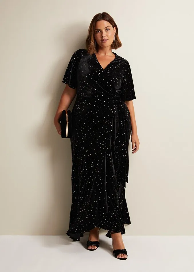 Phase Eight Dresses Holly Velvet Star Wrap Maxi Dress Black 8211 Women
