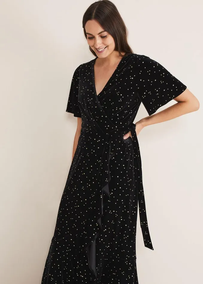 Phase Eight Dresses Holly Velvet Star Wrap Maxi Dress Black 8211 Women
