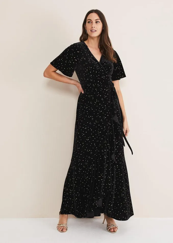 Phase Eight Dresses Holly Velvet Star Wrap Maxi Dress Black 8211 Women