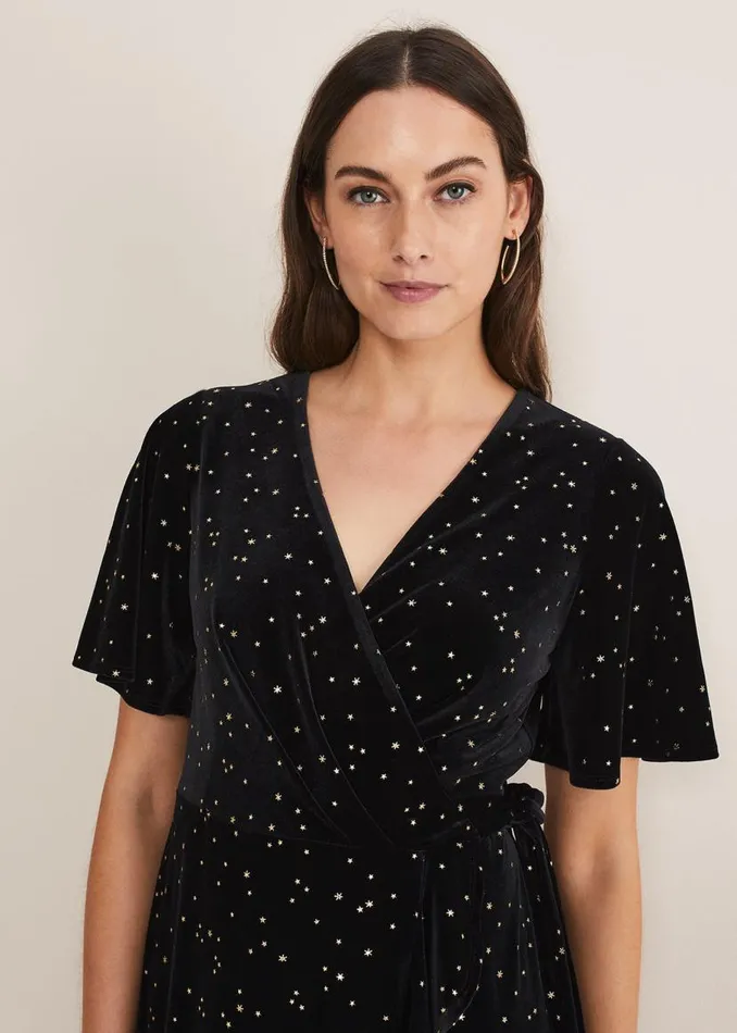 Phase Eight Dresses Holly Velvet Star Wrap Maxi Dress Black 8211 Women