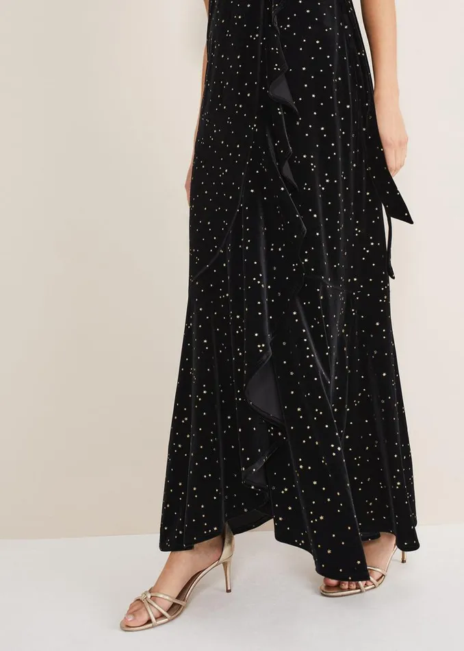 Phase Eight Dresses Holly Velvet Star Wrap Maxi Dress Black 8211 Women