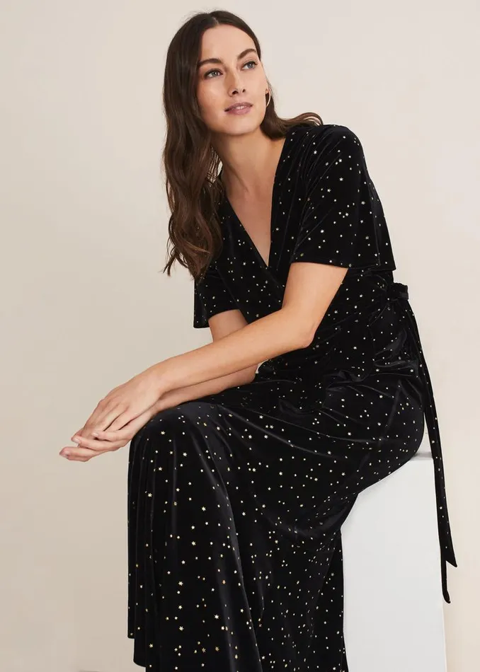 Phase Eight Dresses Holly Velvet Star Wrap Maxi Dress Black 8211 Women
