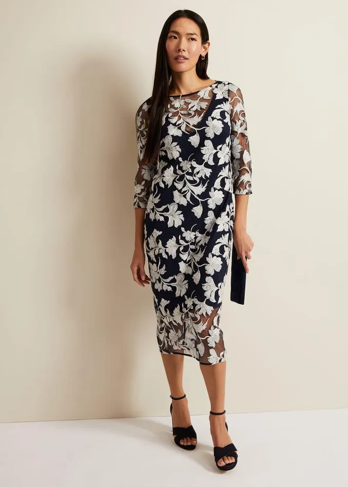 Phase Eight Dresses Irina Floral Mesh Midi Dress Multicoloured 8211 Women