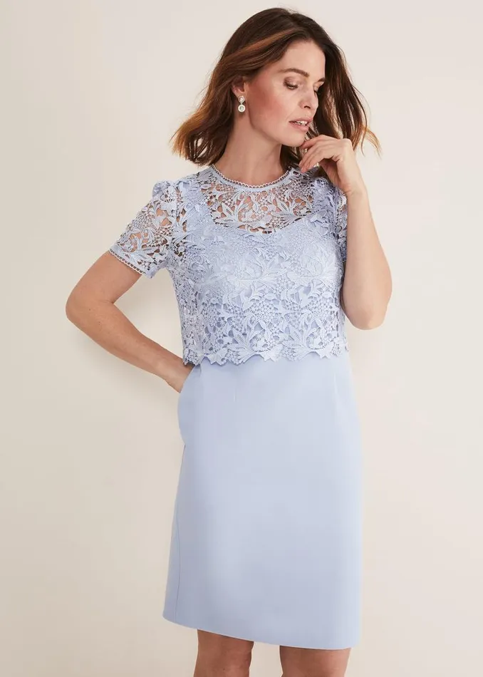 Phase Eight Dresses Isabella Lace Midi Dress Light Cornflower 8211 Women
