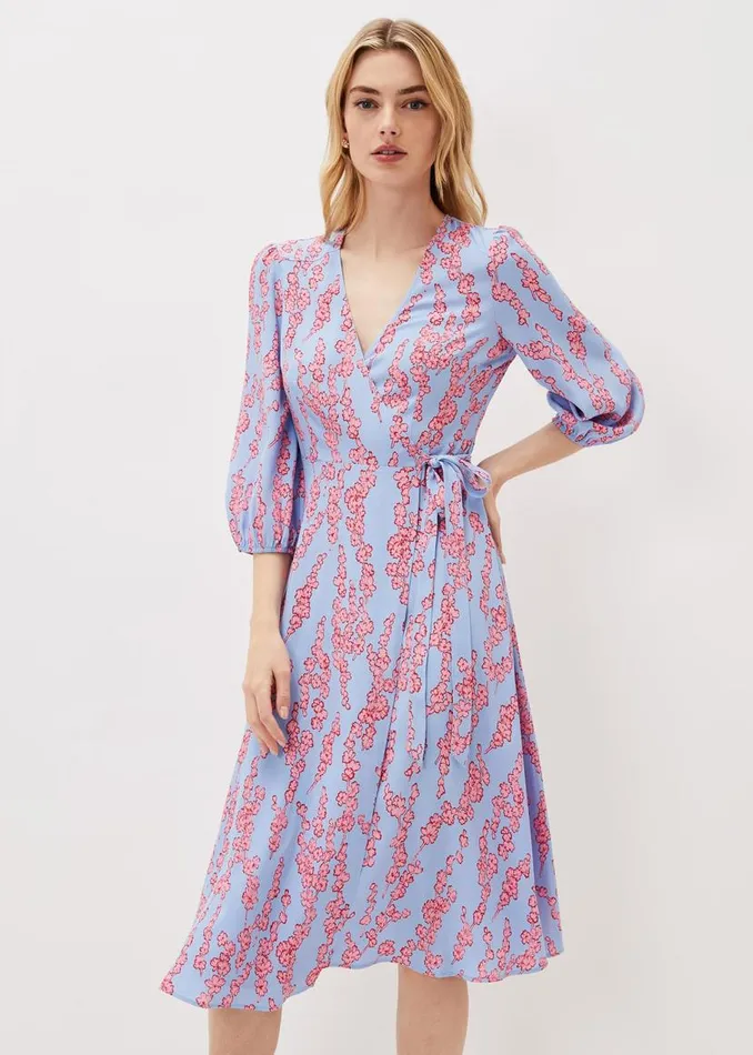 Phase Eight Dresses Jean Floral Wrap Midi Dress Powder Blue 8211 Women