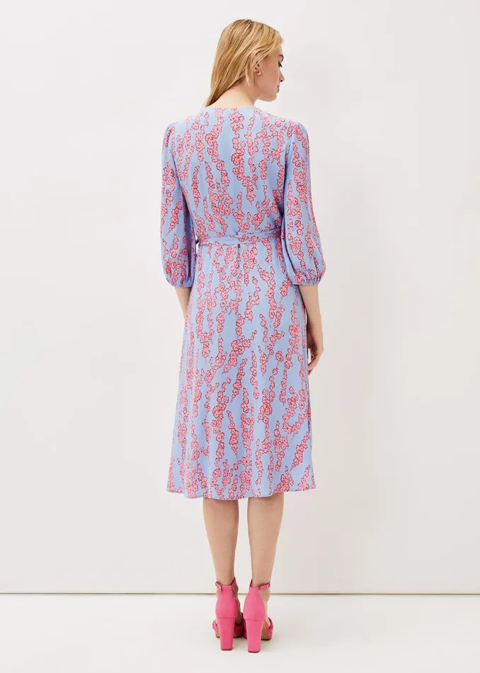Phase Eight Dresses Jean Floral Wrap Midi Dress Powder Blue 8211 Women
