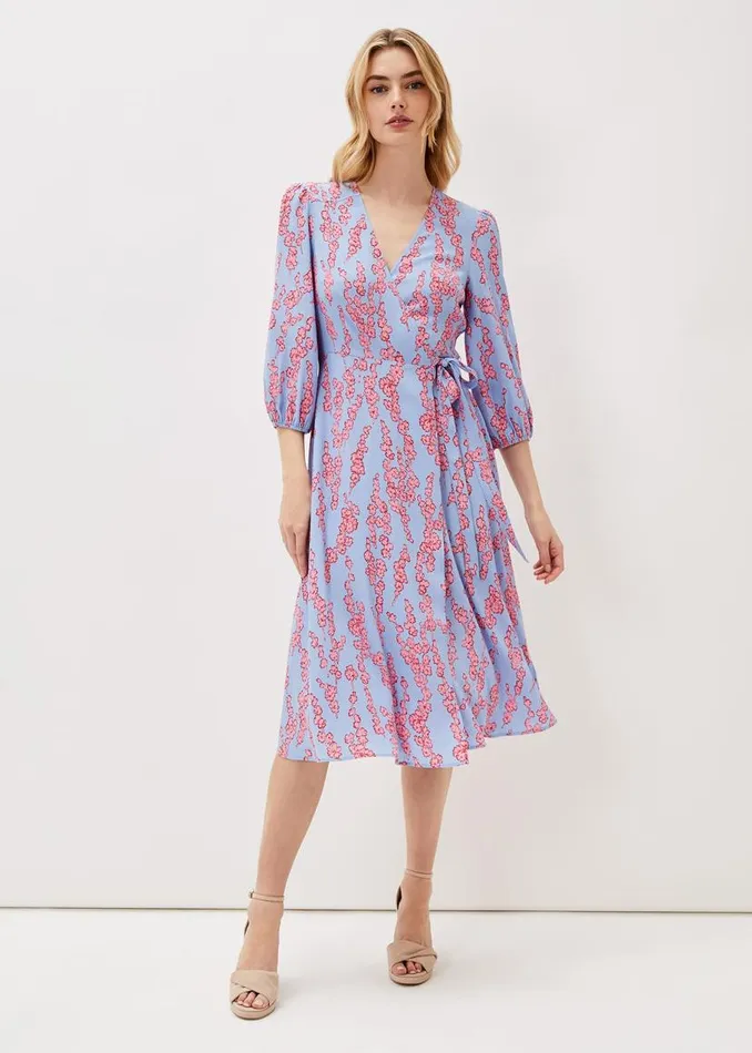 Phase Eight Dresses Jean Floral Wrap Midi Dress Powder Blue 8211 Women