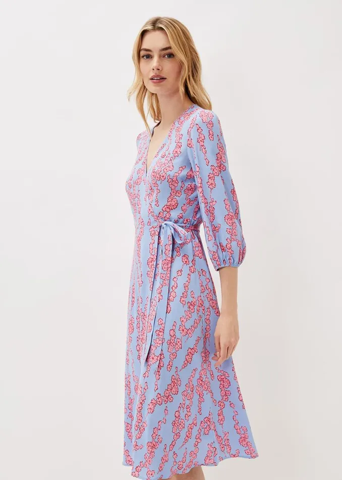 Phase Eight Dresses Jean Floral Wrap Midi Dress Powder Blue 8211 Women