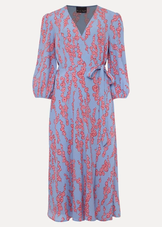 Phase Eight Dresses Jean Floral Wrap Midi Dress Powder Blue 8211 Women