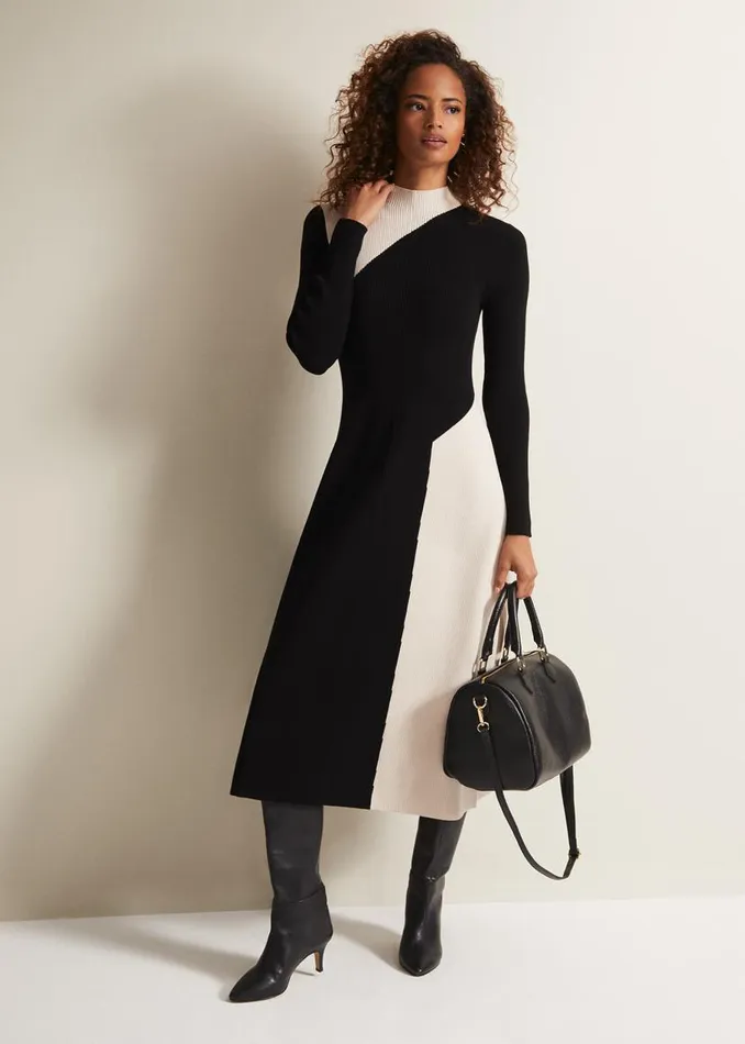 Phase Eight Dresses Julie Knitted Colourblock Midaxi Dress Blackmulti 8211 Women