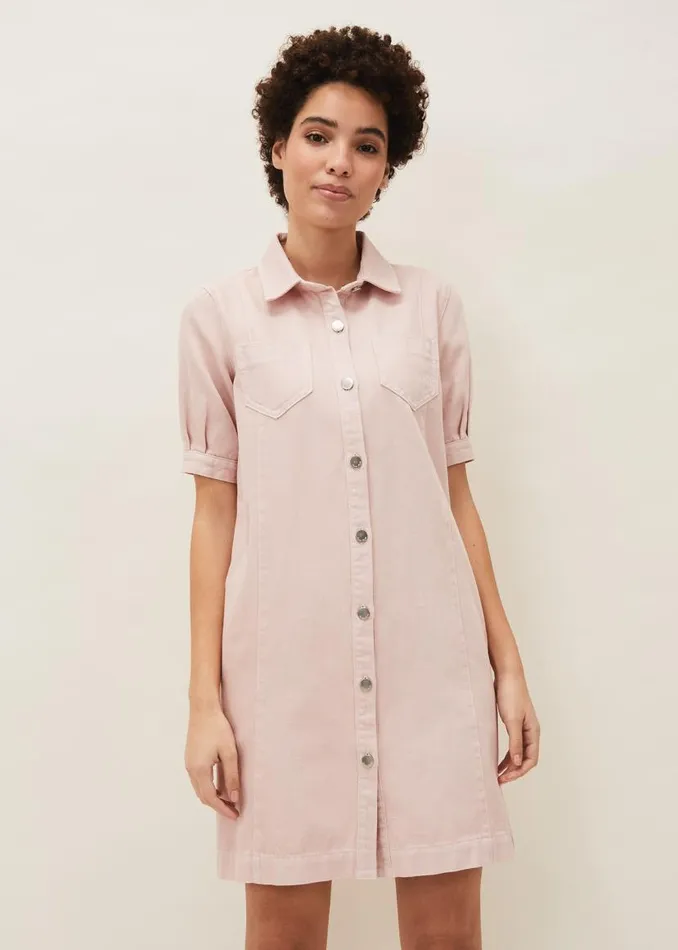 Phase Eight Dresses Kiah Puff Sleeve Denim Dress Pale Pink 8211 Women