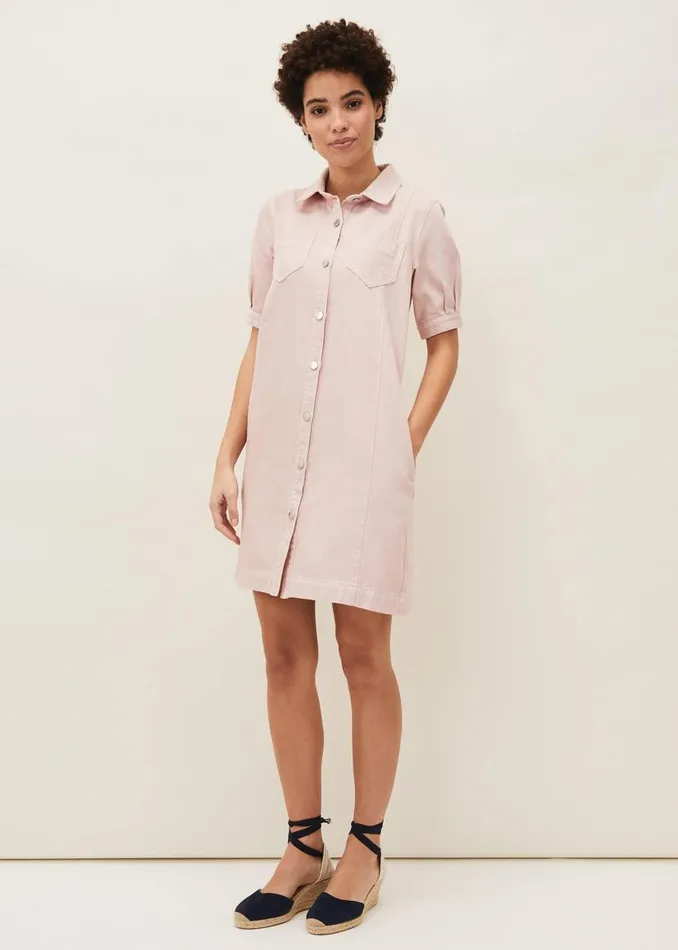 Phase Eight Dresses Kiah Puff Sleeve Denim Dress Pale Pink 8211 Women