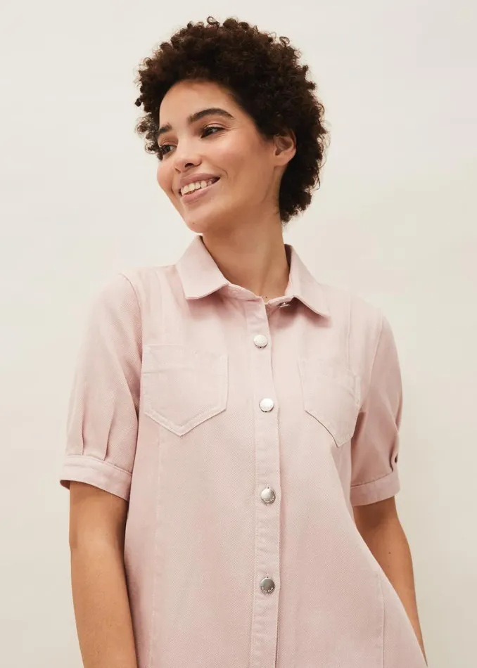 Phase Eight Dresses Kiah Puff Sleeve Denim Dress Pale Pink 8211 Women