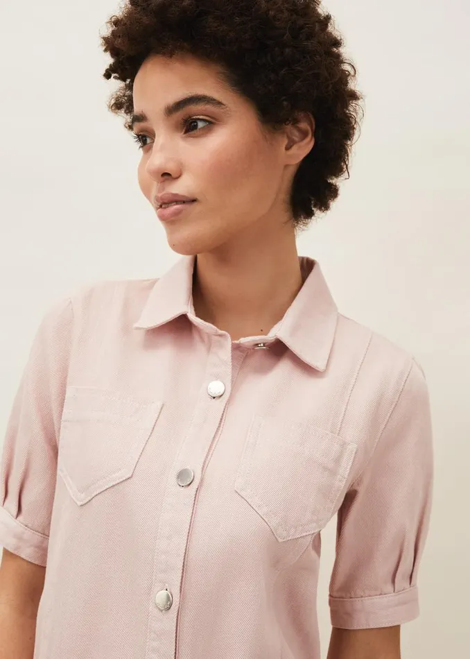 Phase Eight Dresses Kiah Puff Sleeve Denim Dress Pale Pink 8211 Women