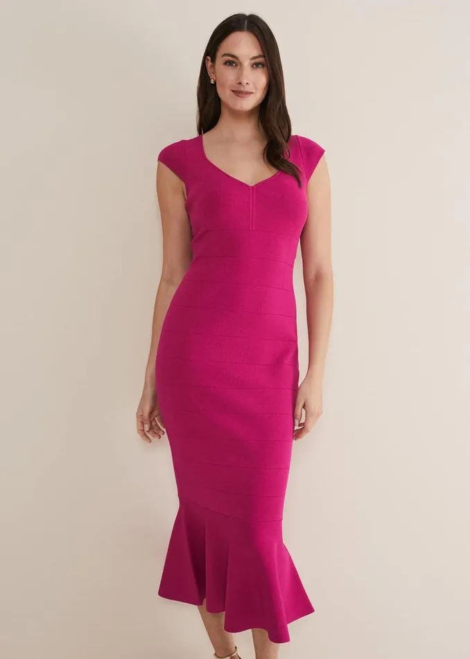 Phase Eight Dresses Martha Bandage Midi Dress Magenta 8211 Women