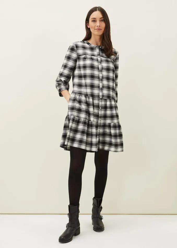 Phase Eight Dresses Meriah Check Swing Dress Blackivory 8211 Women