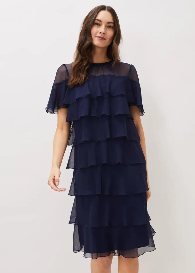 Phase Eight Dresses Nika Tiered Shift Dress Navy 8211 Women