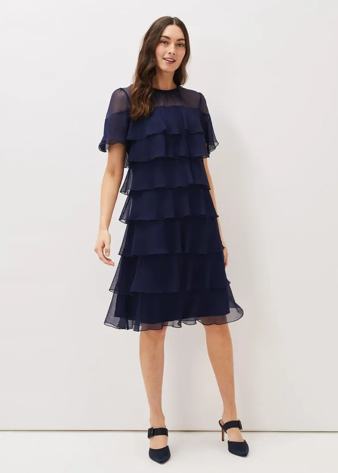 Phase Eight Dresses Nika Tiered Shift Dress Navy 8211 Women
