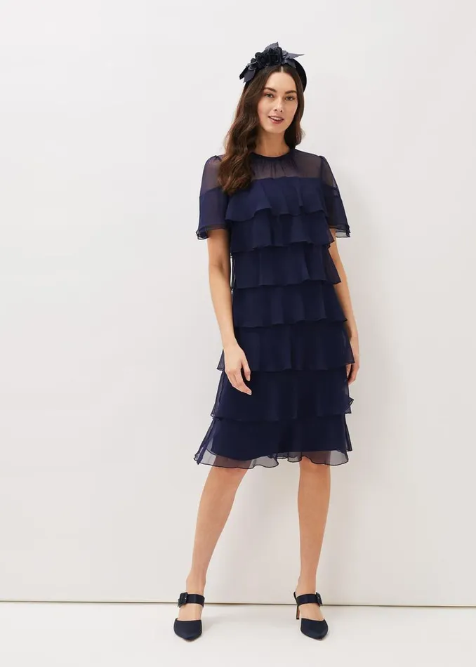 Phase Eight Dresses Nika Tiered Shift Dress Navy 8211 Women