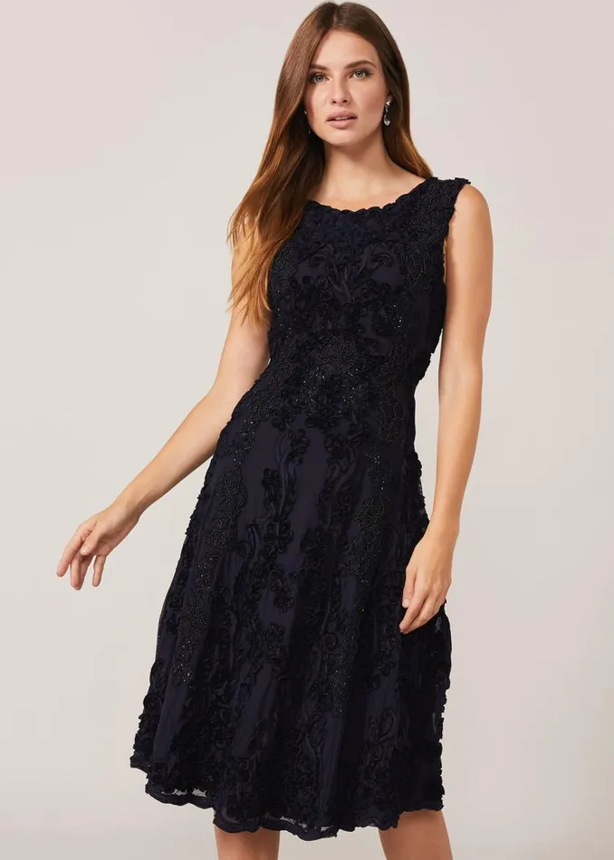 Phase Eight Dresses Penelope Tapework Lace Fit And Flare Dress Navy 8211 Women