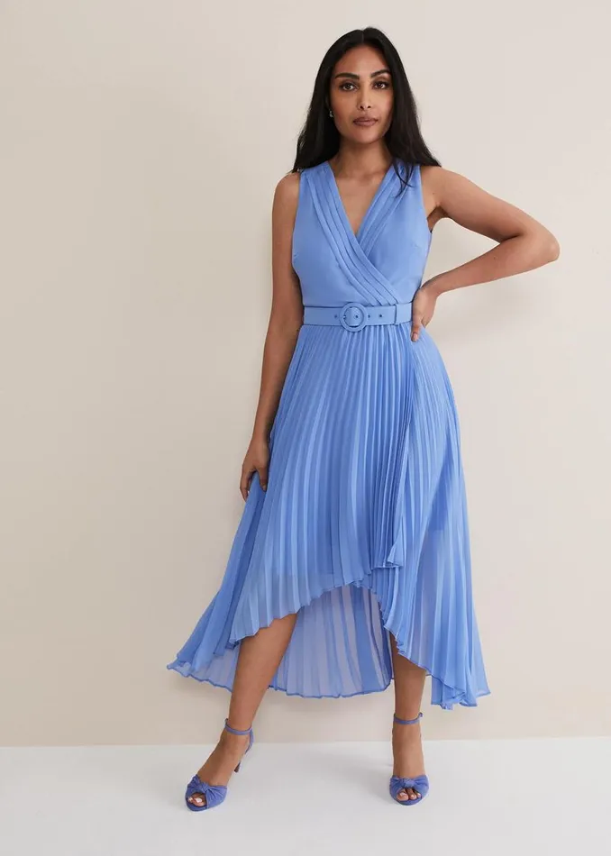 Phase Eight Dresses Petite Brianna Pleated Midaxi Dress Cornflower 8211 Women