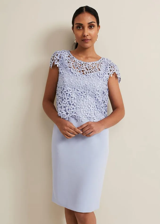 Phase Eight Dresses Petite Daisy Lace Double Layer Dress Pale Blue 8211 Women