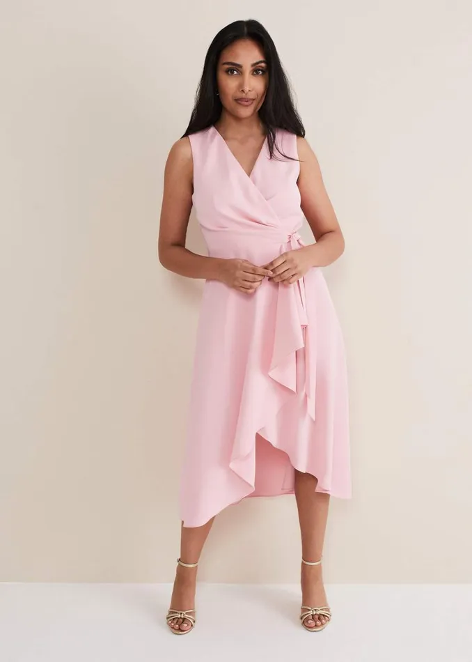 Phase Eight Dresses Petite Julissa Sleeveless Ruffle Wrap Midi Dress Soft Pink 8211 Women