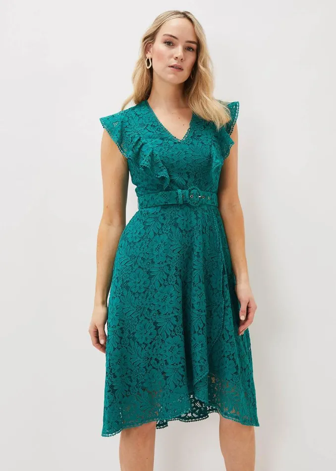 Phase Eight Dresses Priya Lace Frill Dress Jade 8211 Women