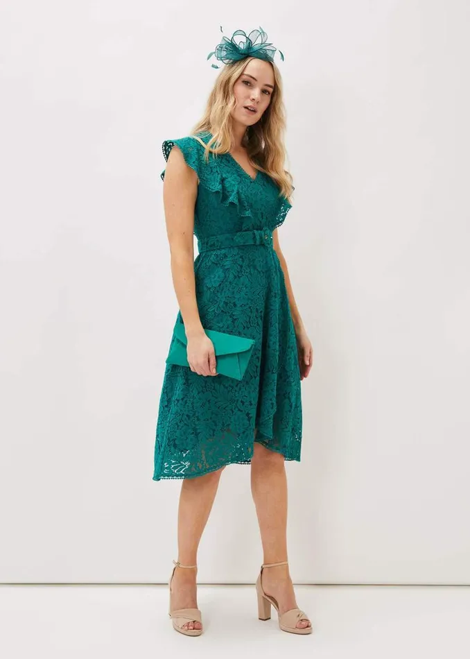 Phase Eight Dresses Priya Lace Frill Dress Jade 8211 Women