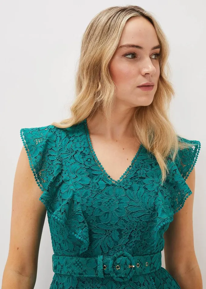 Phase Eight Dresses Priya Lace Frill Dress Jade 8211 Women