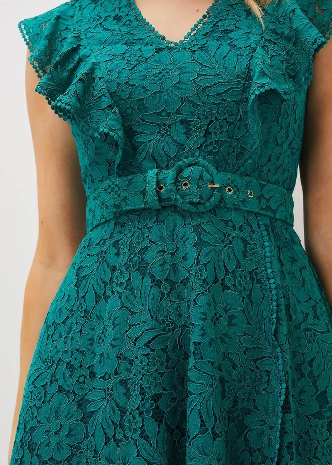 Phase Eight Dresses Priya Lace Frill Dress Jade 8211 Women