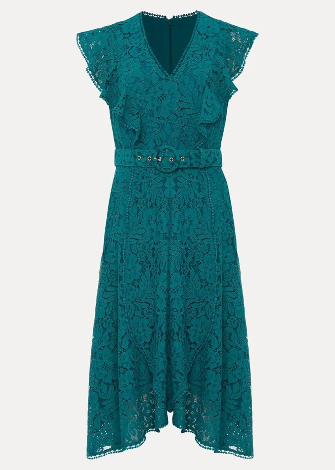 Phase Eight Dresses Priya Lace Frill Dress Jade 8211 Women
