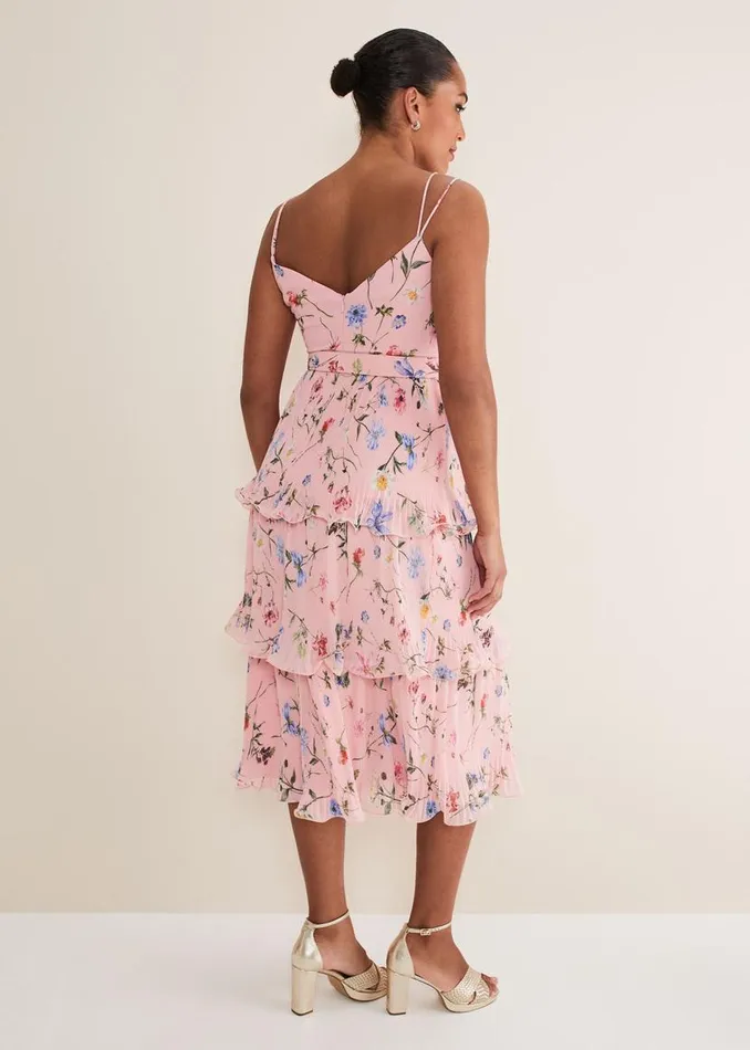 Phase Eight Dresses River Floral Tiered Midi Dress Pinkmulti 8211 Women