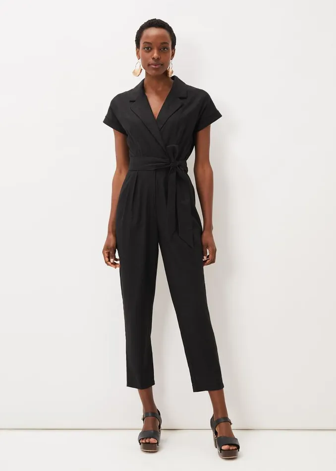 Phase Eight Dresses Spencer Linen Wide Leg Jumpsuit Black 8211 Women
