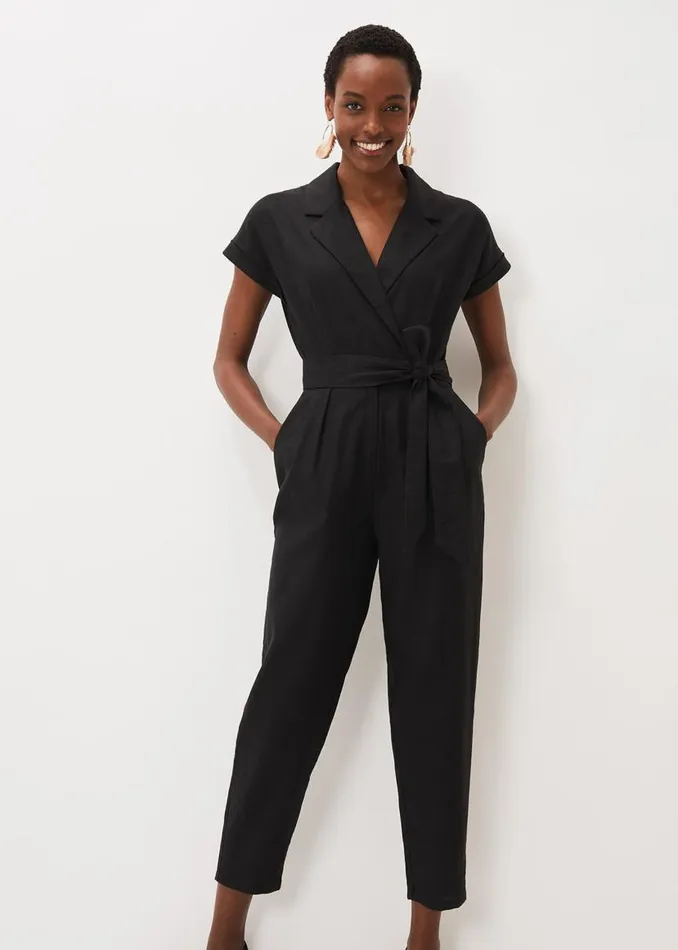Phase Eight Dresses Spencer Linen Wide Leg Jumpsuit Black 8211 Women