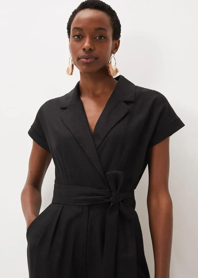 Phase Eight Dresses Spencer Linen Wide Leg Jumpsuit Black 8211 Women