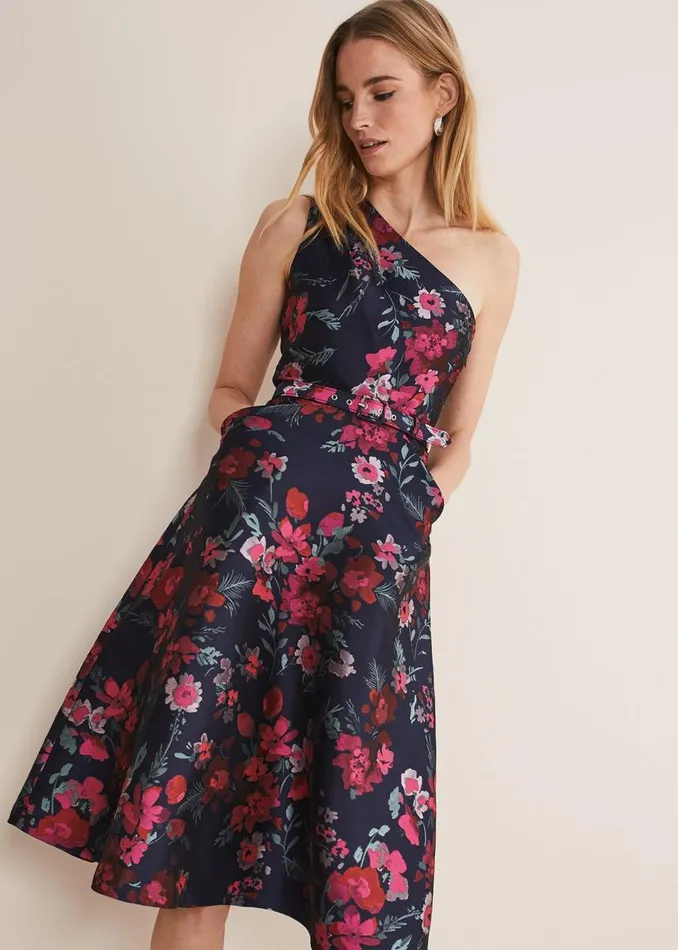 Phase Eight Dresses Tasha One Shoulder Jacquard Dress Navymulti 8211 Women