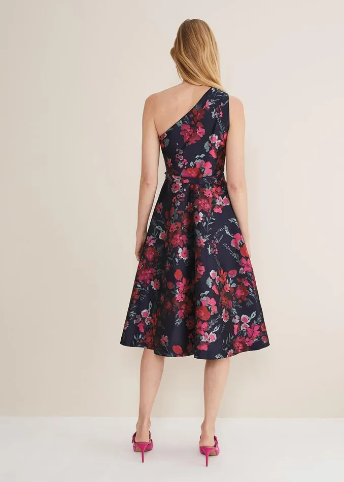 Phase Eight Dresses Tasha One Shoulder Jacquard Dress Navymulti 8211 Women