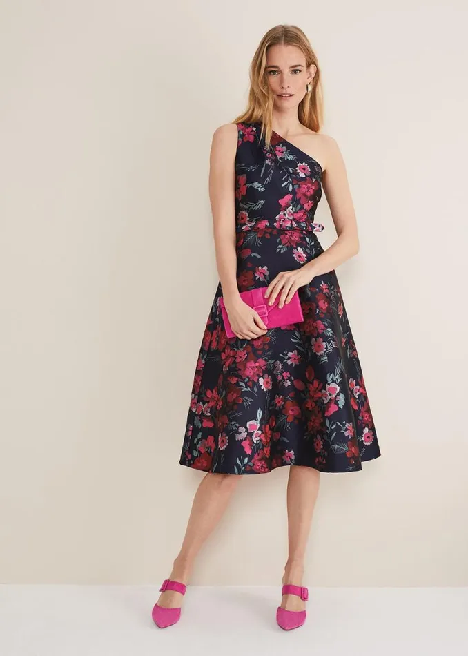 Phase Eight Dresses Tasha One Shoulder Jacquard Dress Navymulti 8211 Women