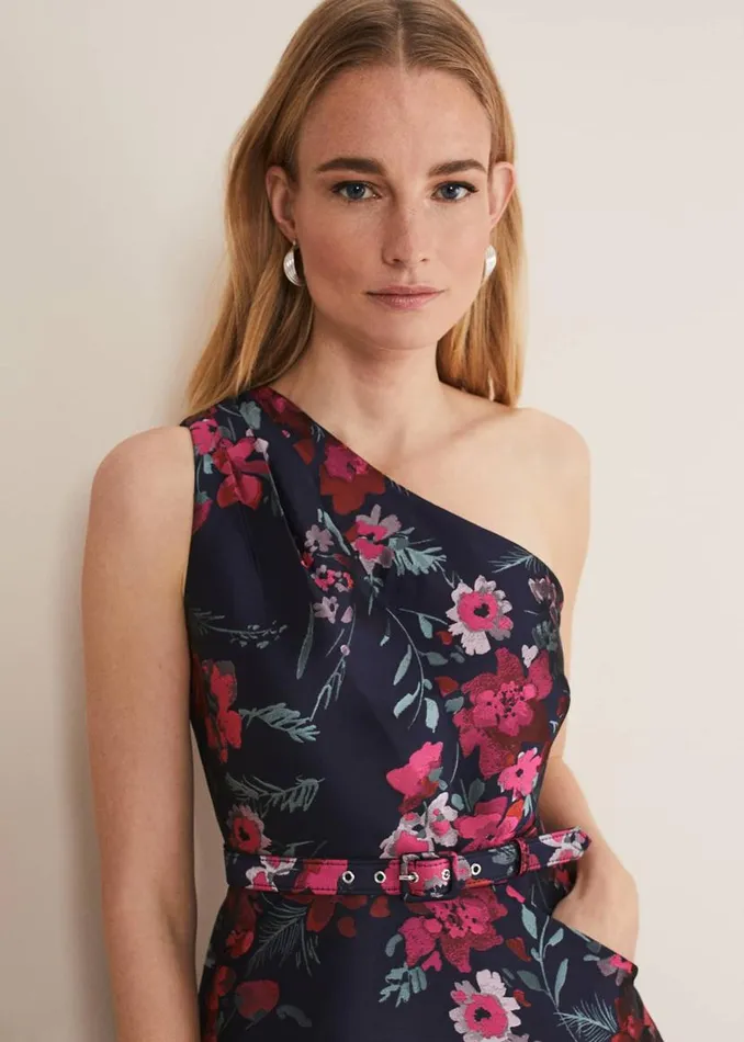 Phase Eight Dresses Tasha One Shoulder Jacquard Dress Navymulti 8211 Women