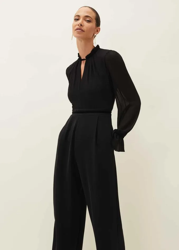 Phase Eight Dresses Una Velvet Trim Jumpsuit Black 8211 Women