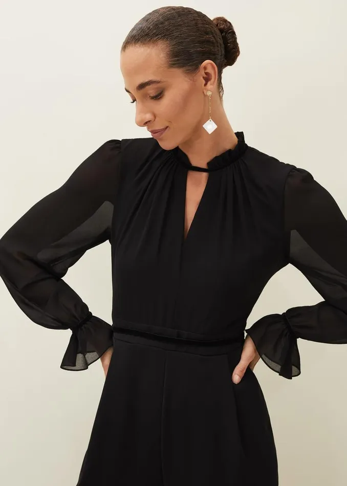 Phase Eight Dresses Una Velvet Trim Jumpsuit Black 8211 Women
