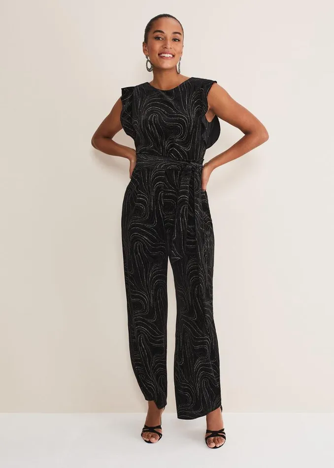 Phase Eight Dresses Victoriana Swirl Velvet Jumpsuit Blackgold 8211 Women