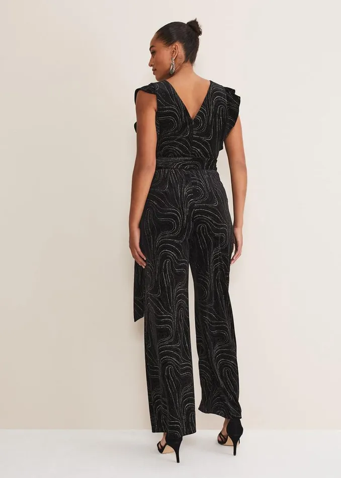 Phase Eight Dresses Victoriana Swirl Velvet Jumpsuit Blackgold 8211 Women