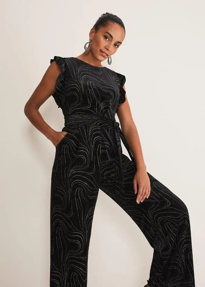 Phase Eight Dresses Victoriana Swirl Velvet Jumpsuit Blackgold 8211 Women